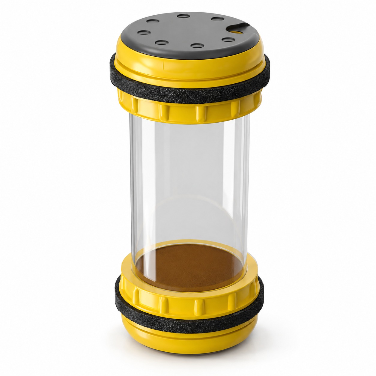 Transparent pneumatic tube carrier with yellow end caps