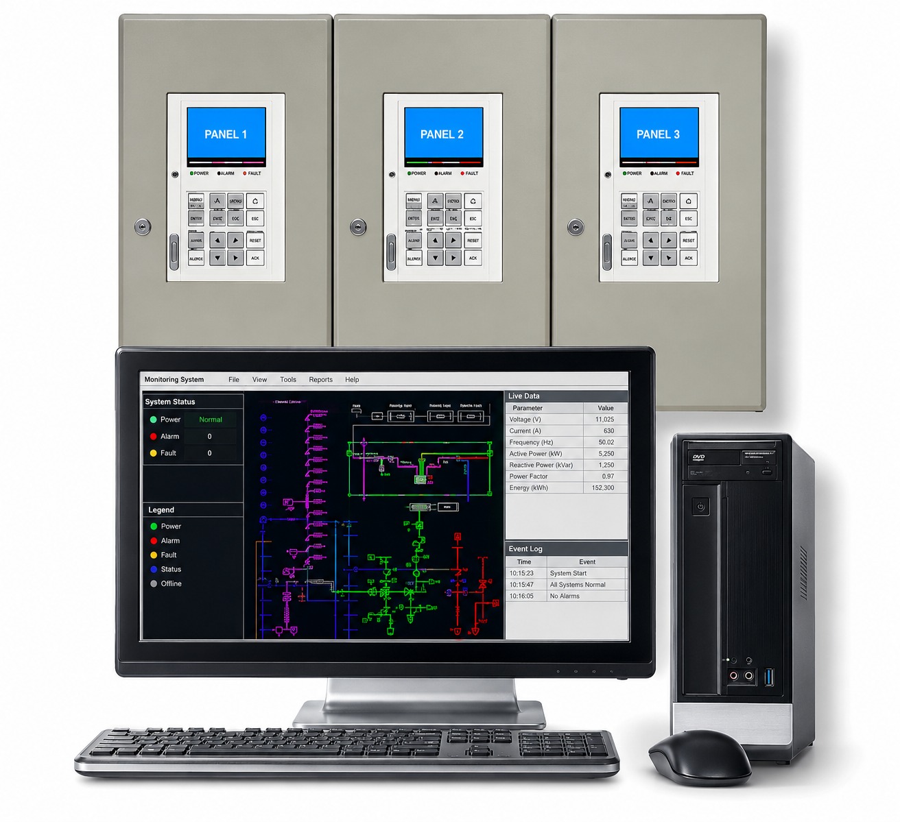 Control panels and computer monitoring software for the pneumatic tube system